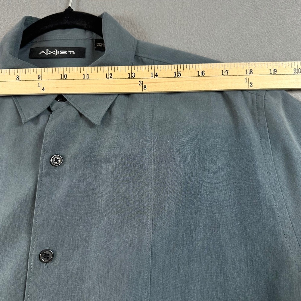 Axist Mens Short Sleeve Button Down Shirt Gray Pleated Front Size Medium - Picture 4 of 7